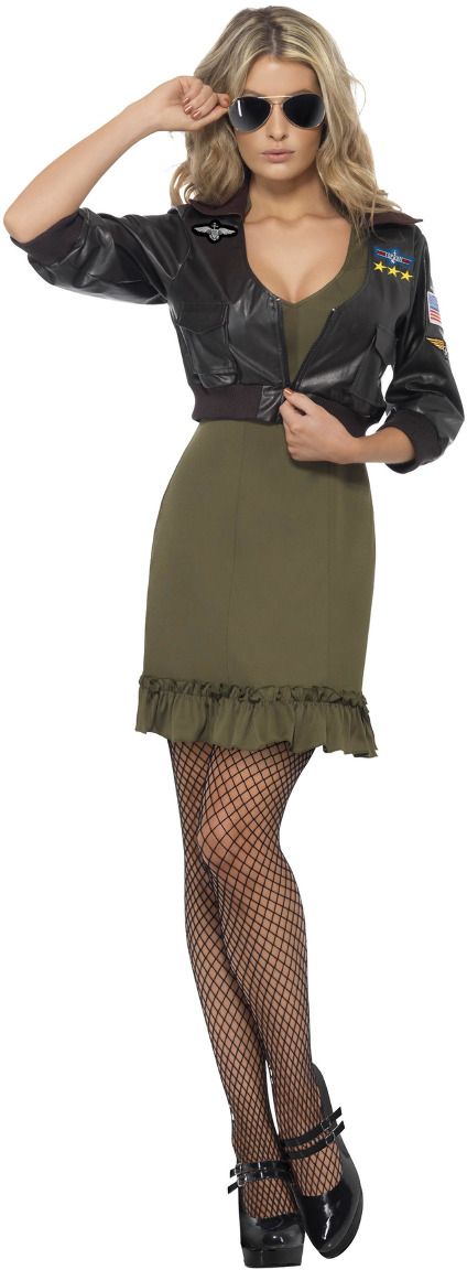 Sexy Top Gun Groene Jurk & Bomberjack