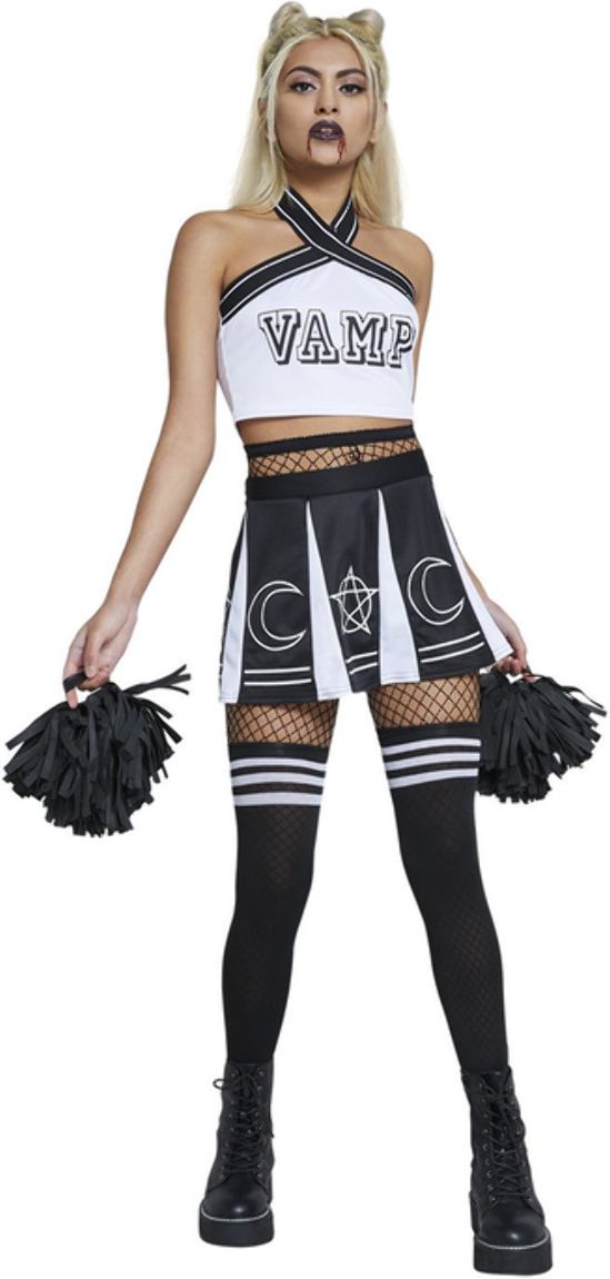Sexy Vamp Cheerleader Dames Kostuum Zwart en Wit