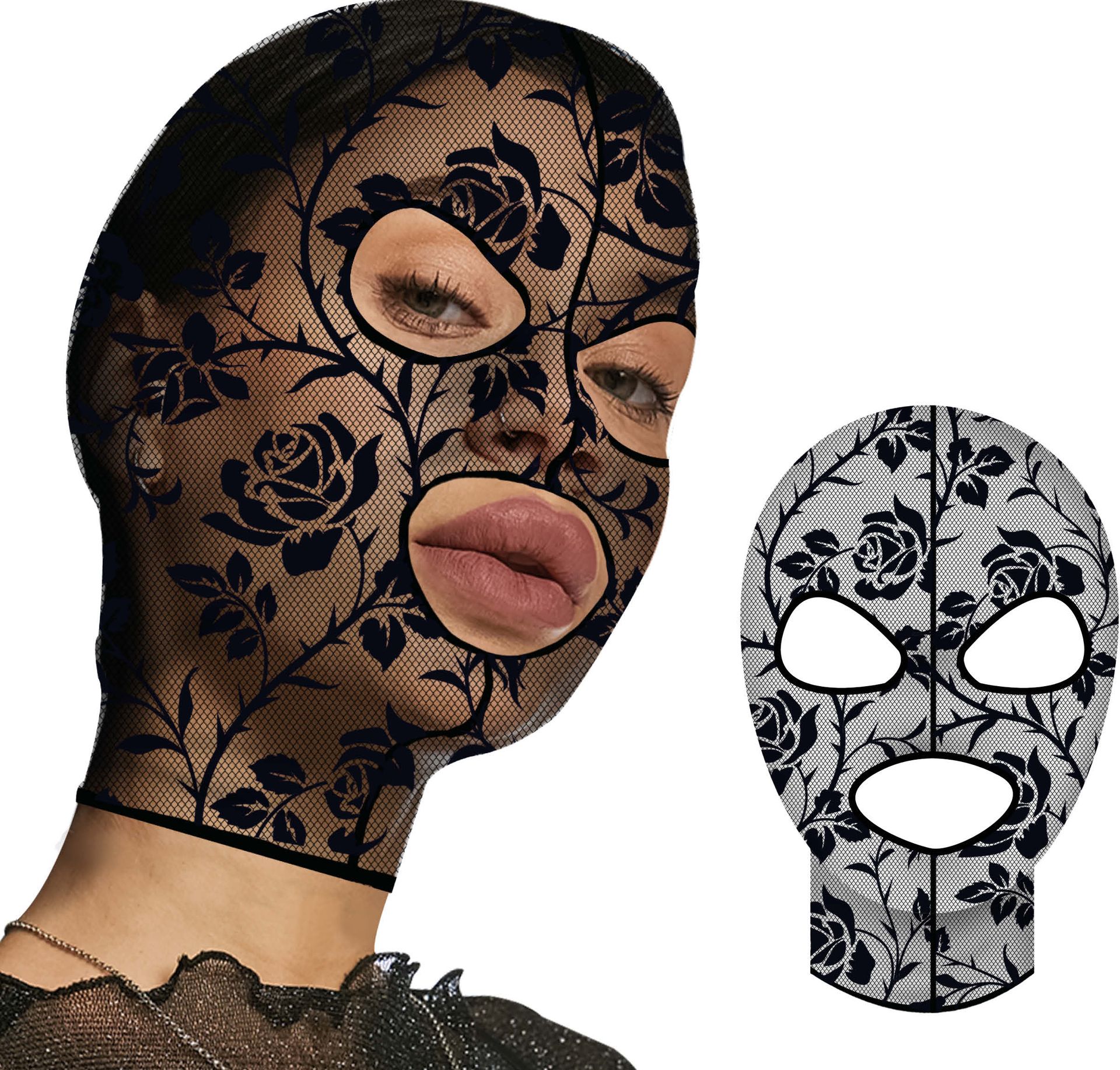 Sexy Zwarte Transparant Bloemen Gezichtsmasker Dames