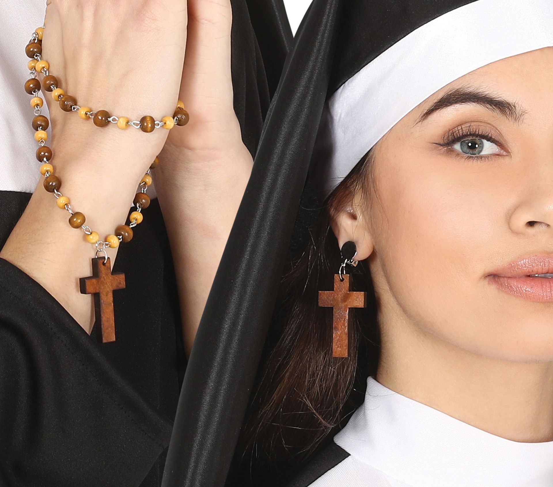 Sieradenset Religieuze Non 2-Delig Rozenkrans Oorbellen