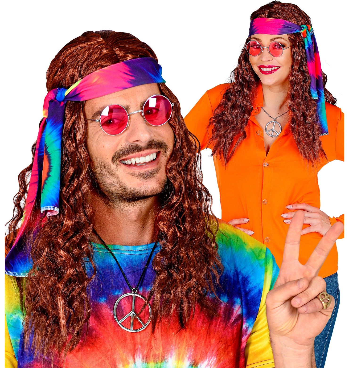 Sixties Pruik Bruin met Haarband