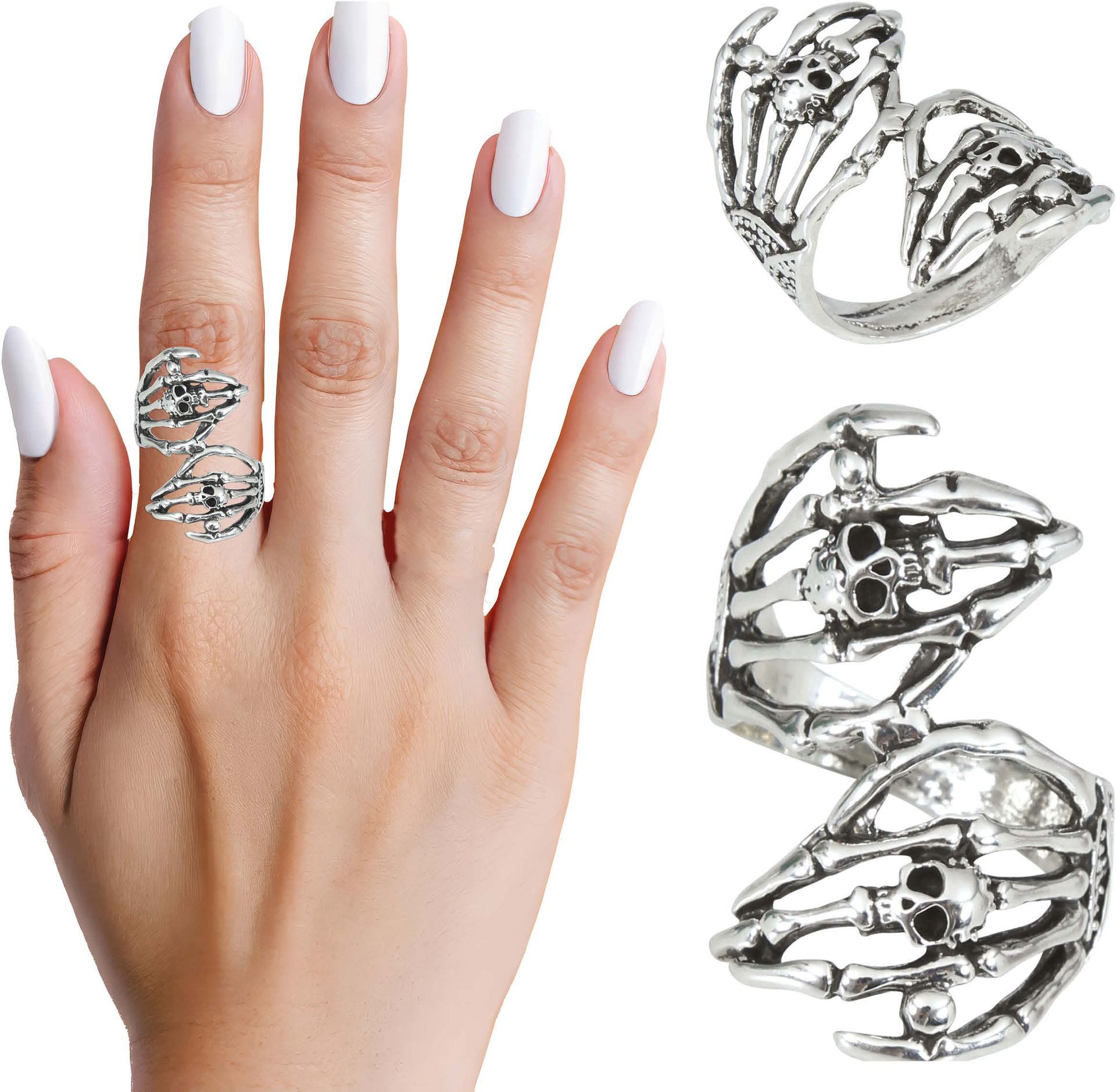 Skelet Hand Ring Zilver Halloween
