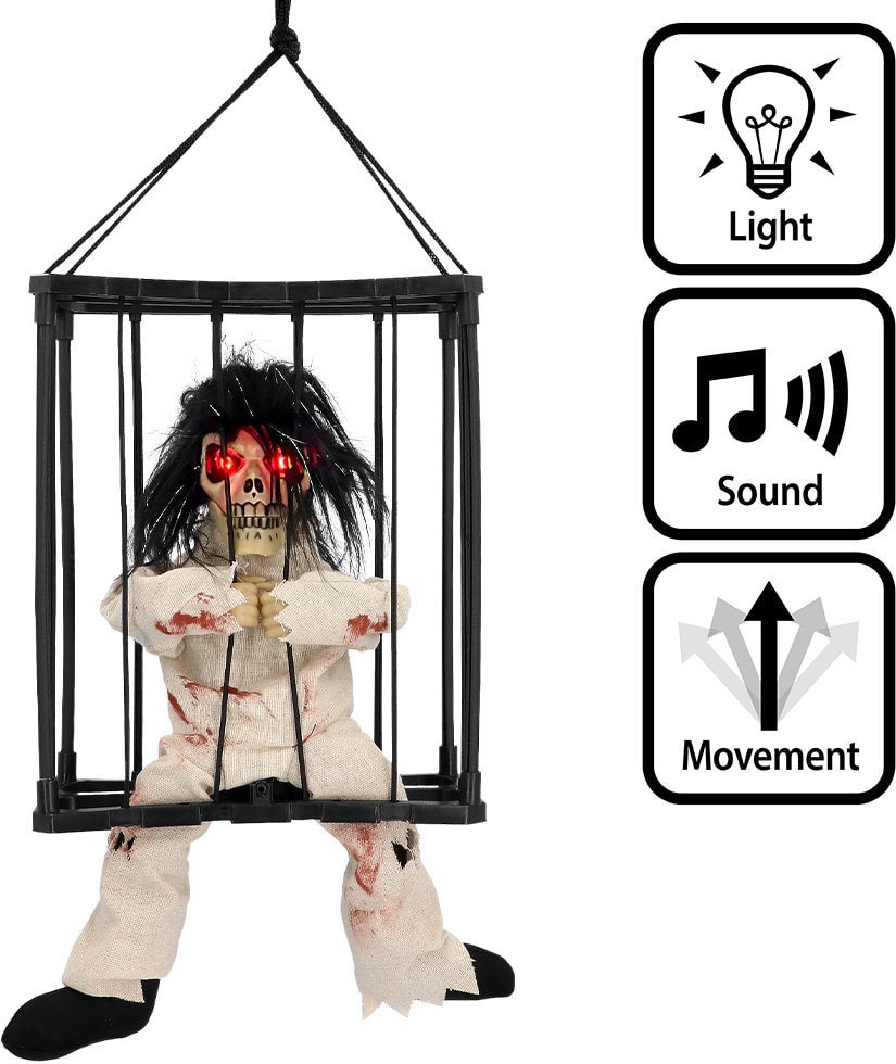 Skelet in Kooi Hangdecoratie Pop Halloween Licht Geluid Beweging
