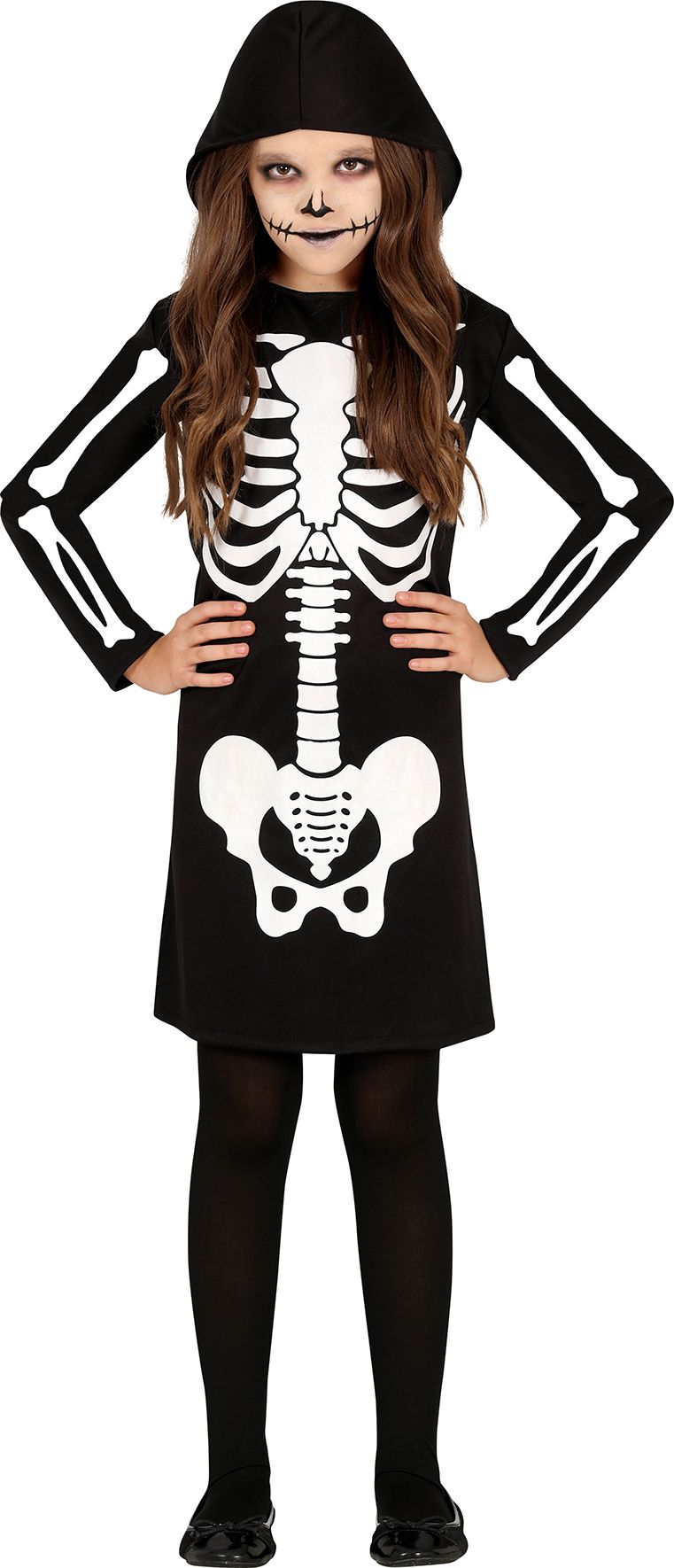 Skelet Jurk Meisjes Zwart met Kap