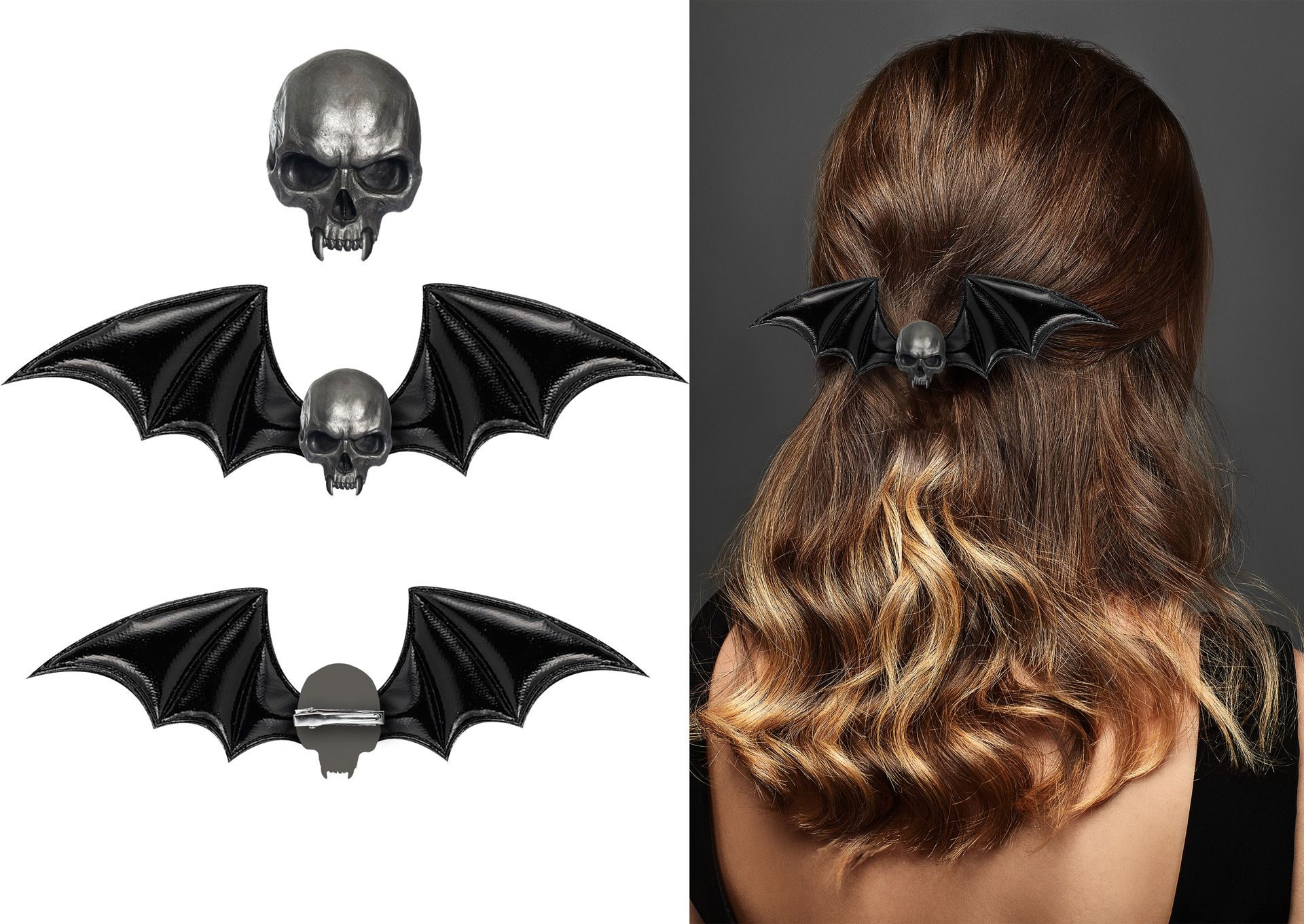 Skull Vleermuis Haarclip Zwart