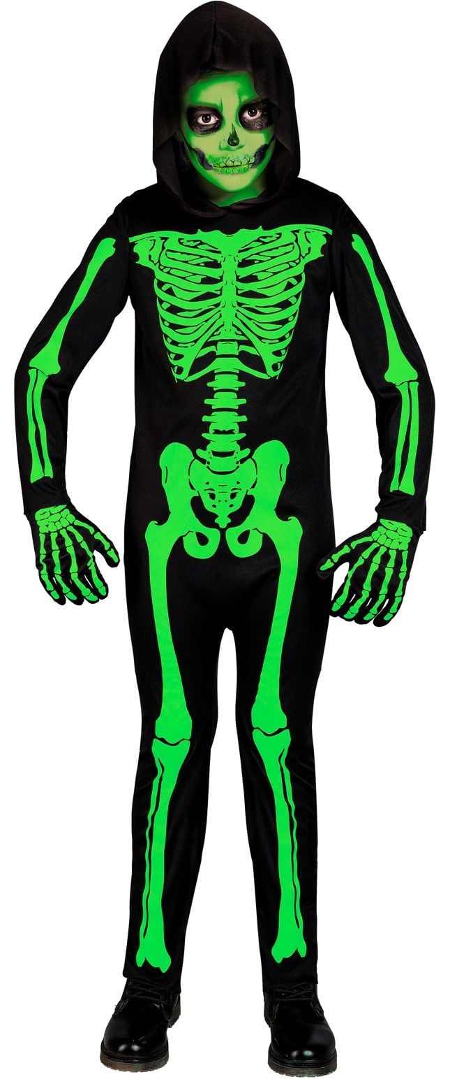 Skully halloween groene skelet kostuum kind