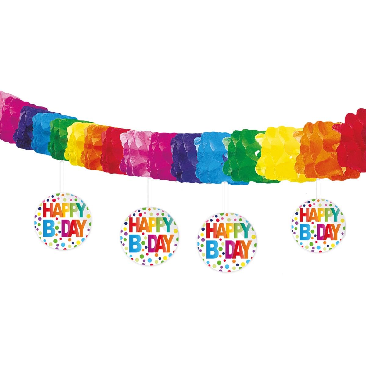Slinger Papier Happy Bday Stippen met Onderhanger 4 Meter