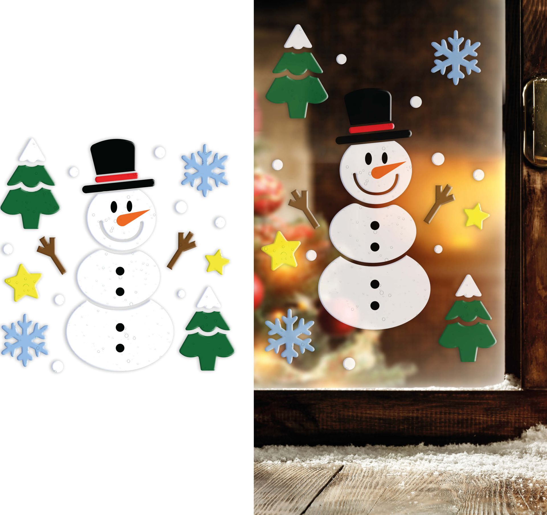 Sneeuwpop Gel Raamstickers Kerst