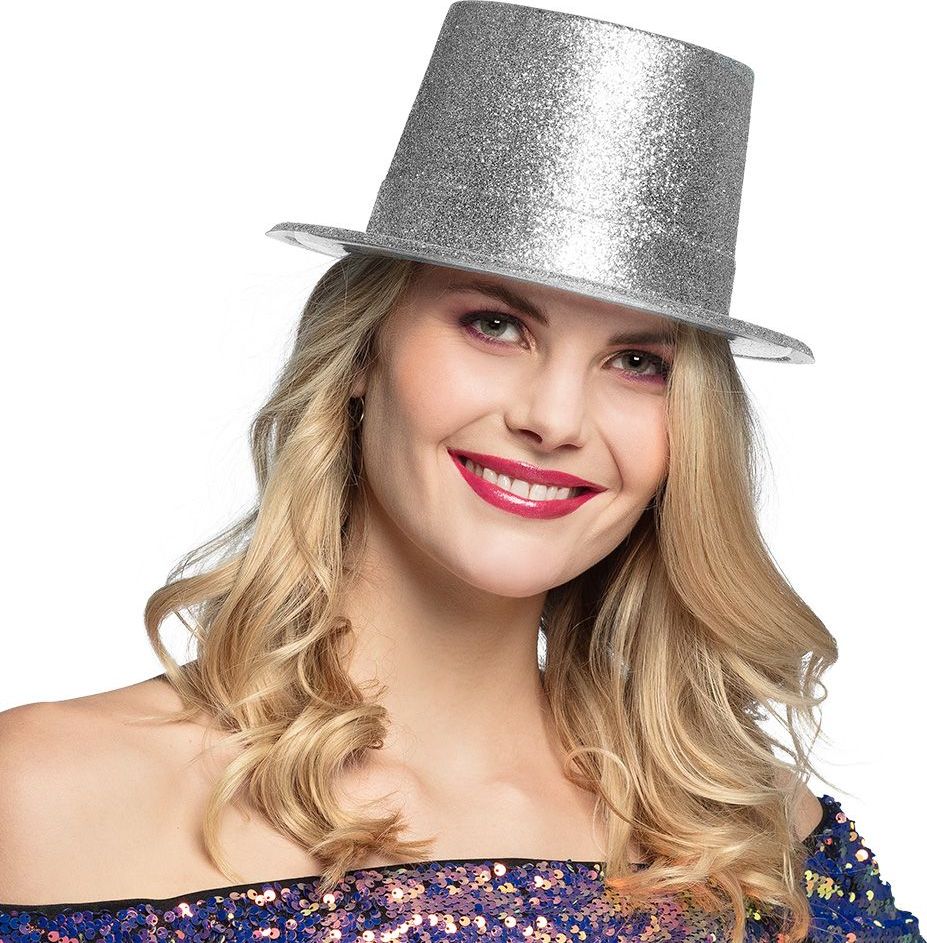 Sparkle Glitter Hoge Hoed Zilver