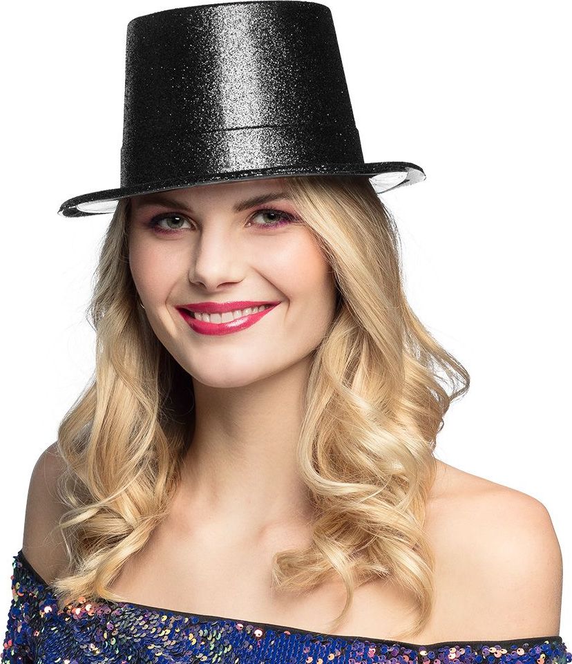 Sparkle Glitter Hoge Hoed Zwart