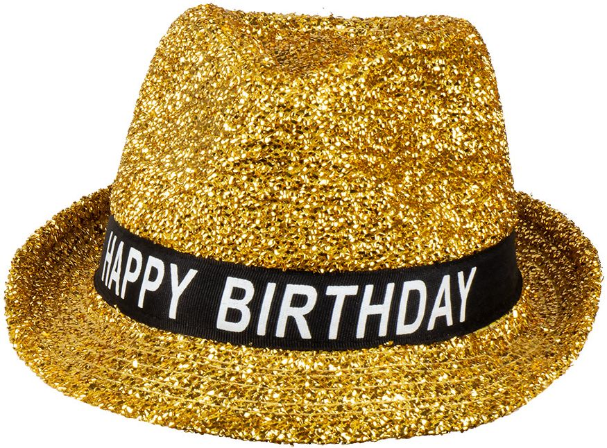 Sparkling happy birthday hoed goud