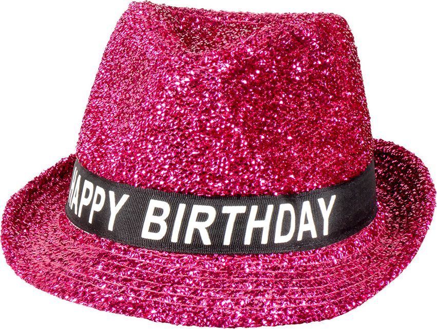 Sparkling happy birthday hoed roze