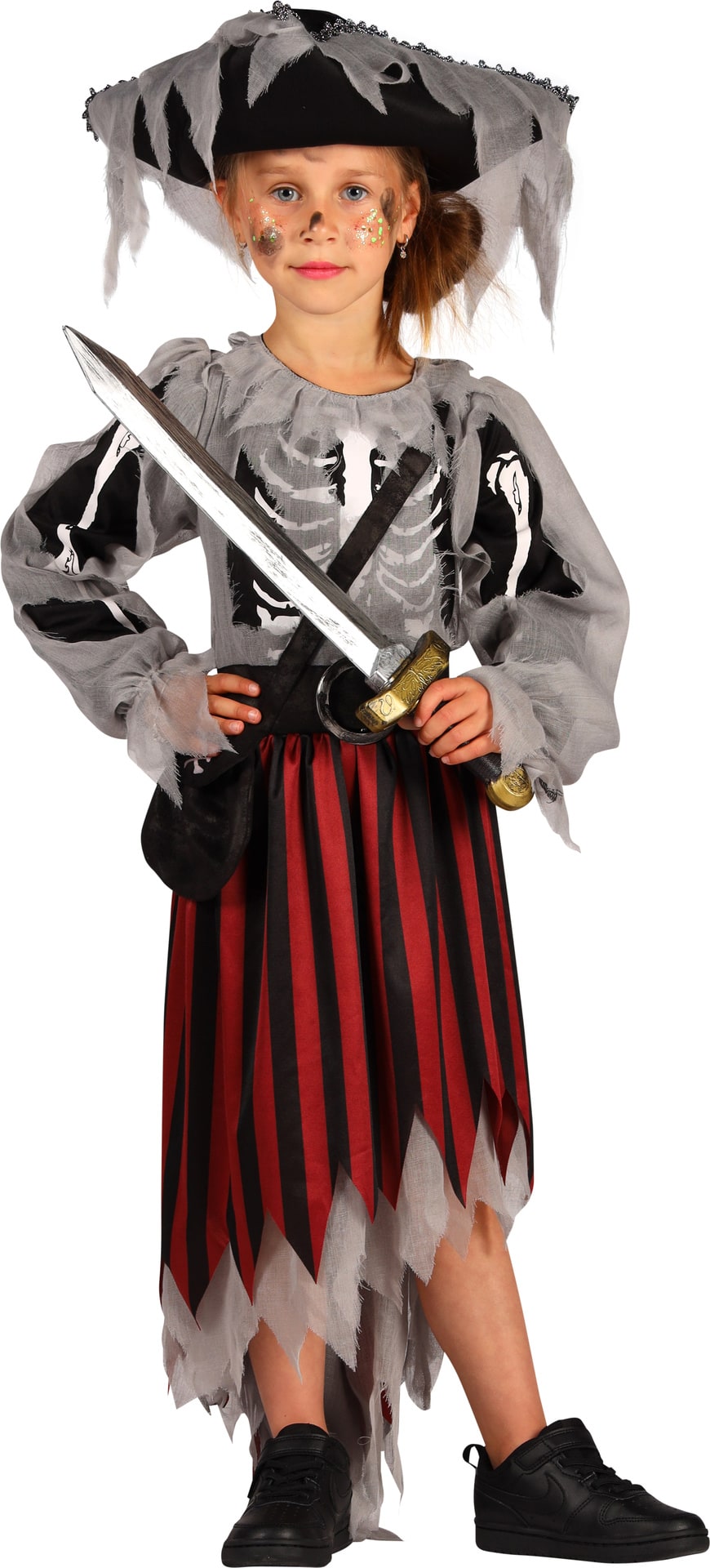 Spook Piraten Jurk Meisjes Grijs Rood Halloween