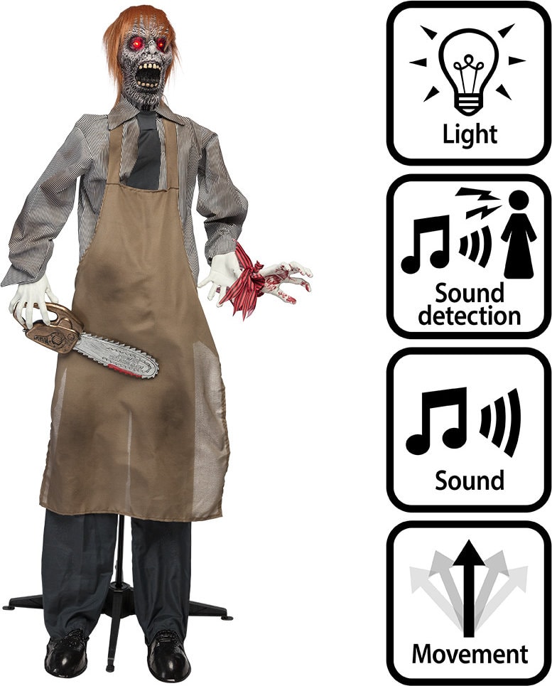Staande Horror Pop met Kettingzaag Halloween Licht Geluid Beweging