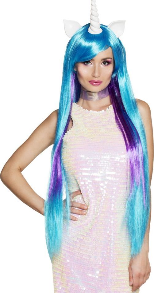 Stardust Lange Eenhoorn Pruik Blauw