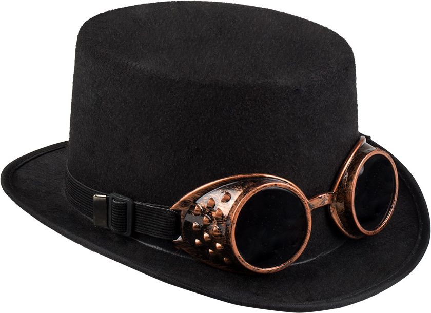 Steamgoggles hoge hoed zwart