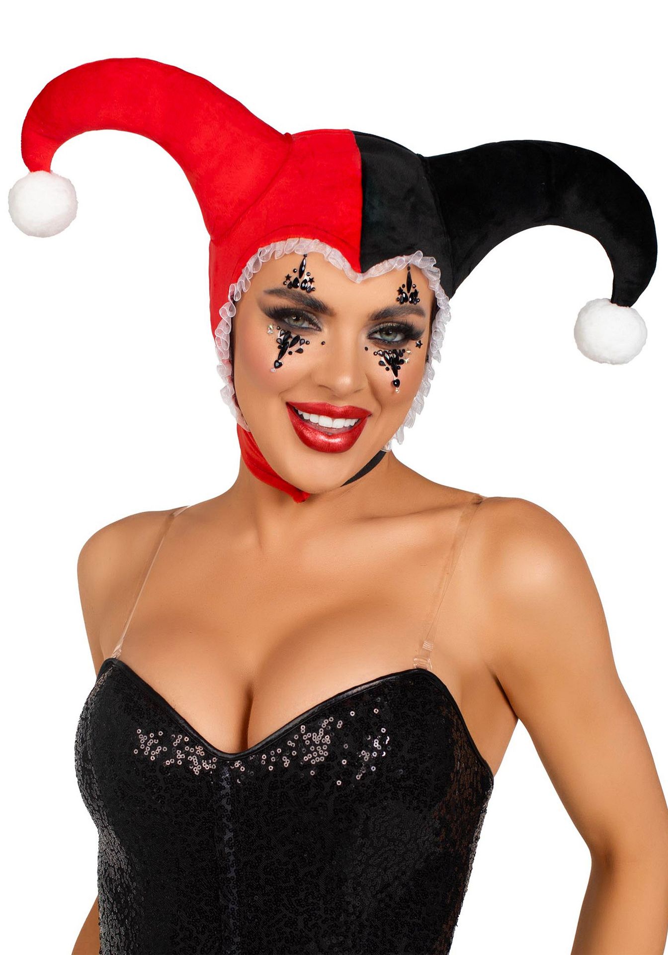 Stijlvolle Harlequin Bonnet In Zwart en Rood