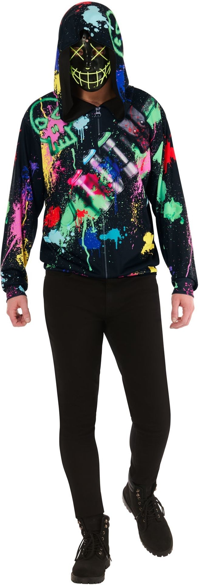 Straatartiest Heren Halloween Kostuum met Glow in de Dark Masker