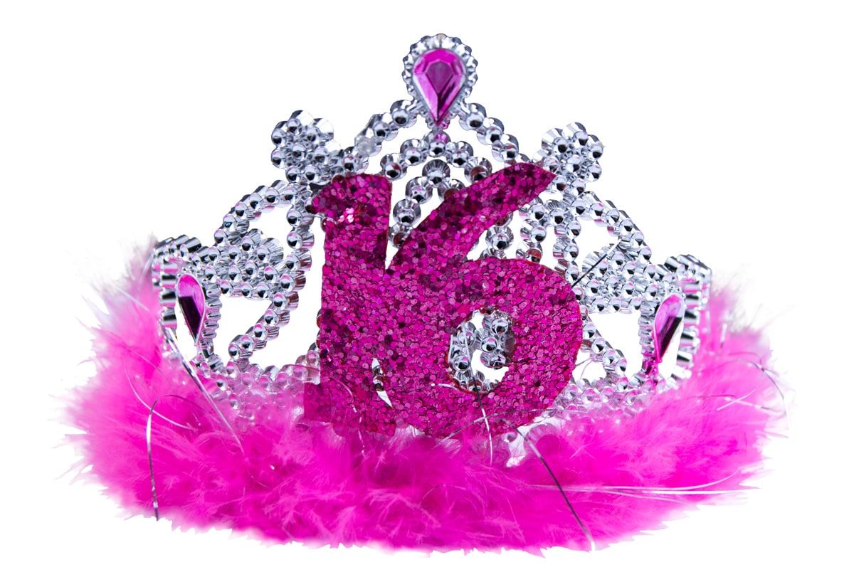 Sweet 16 tiara roze met veren