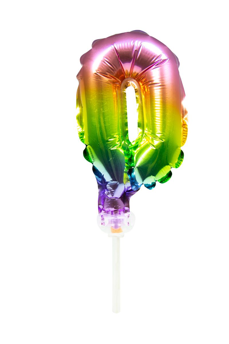 Taart topper cijfer 0 rainbow folieballon
