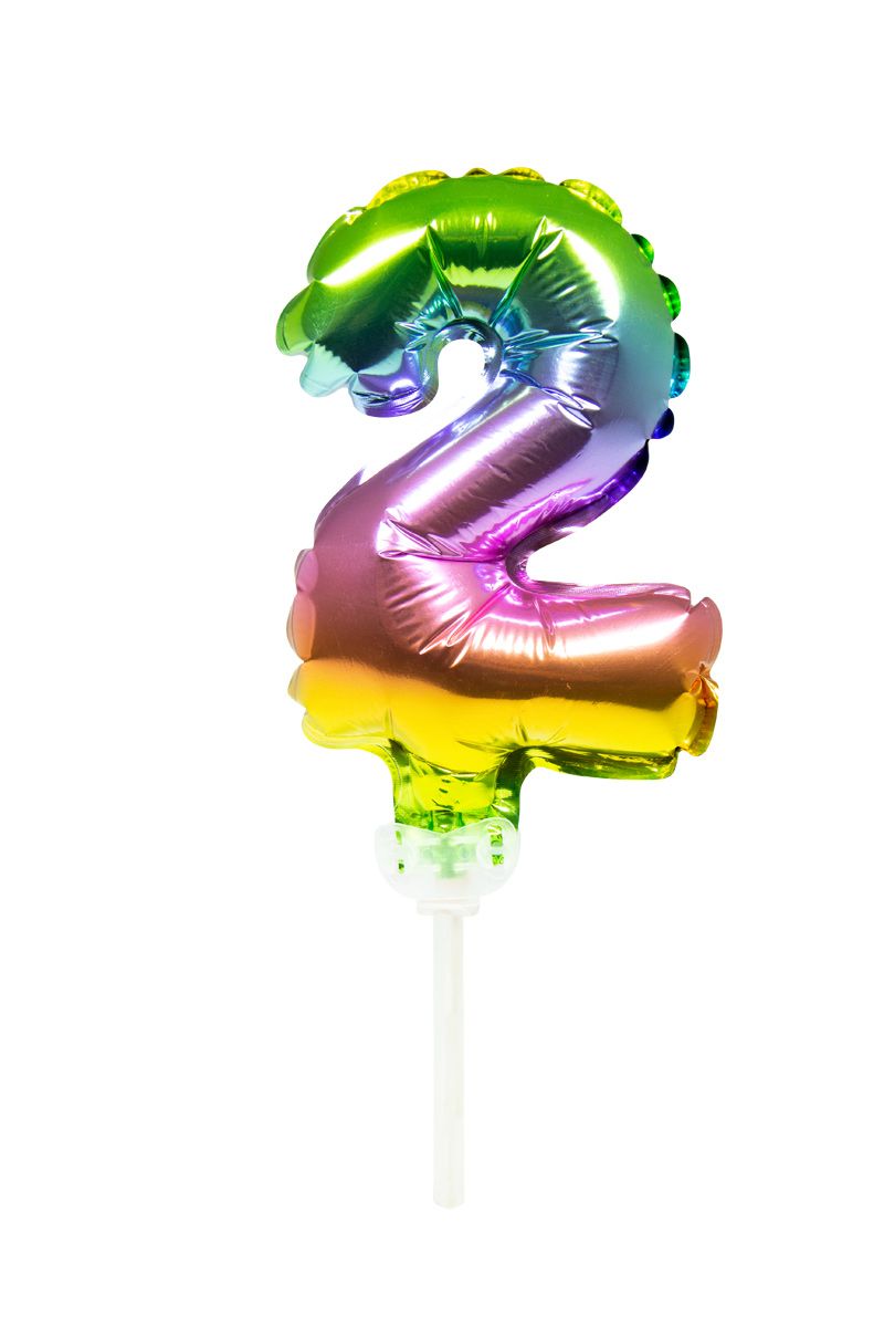 Taart topper cijfer 2 rainbow folieballon