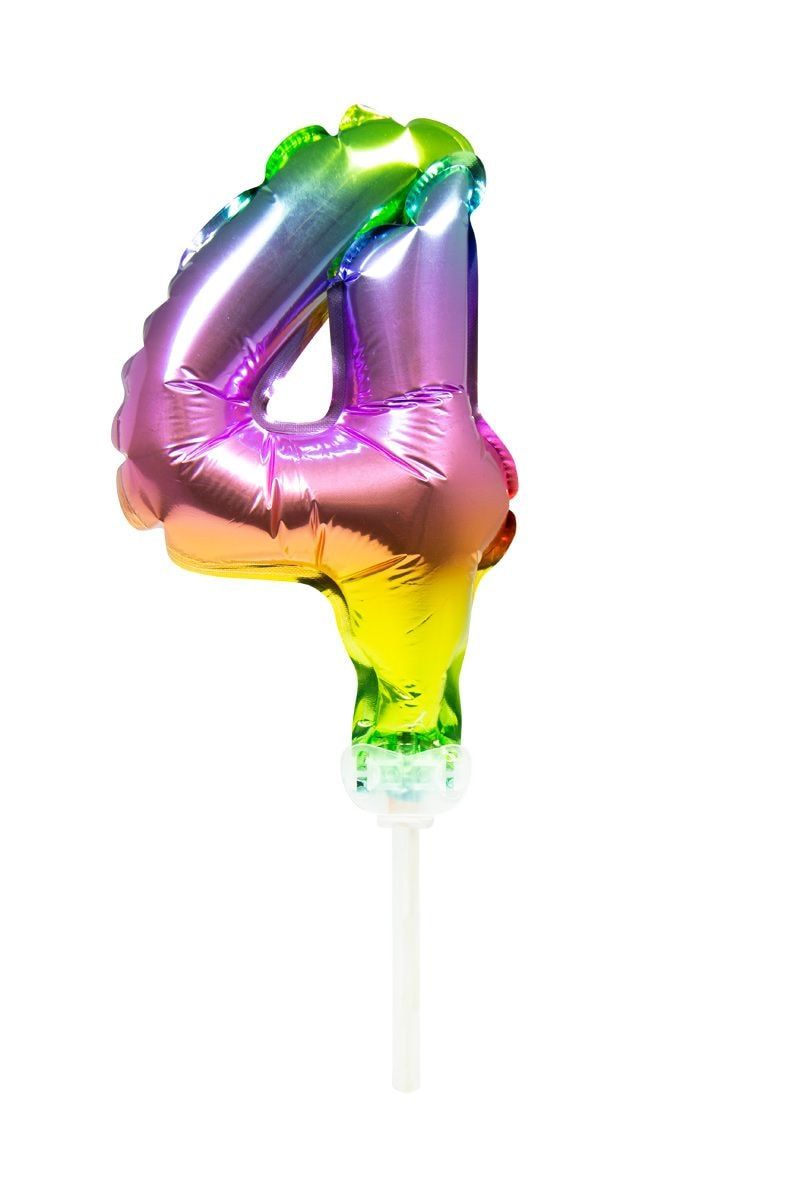 Taart topper cijfer 4 rainbow folieballon