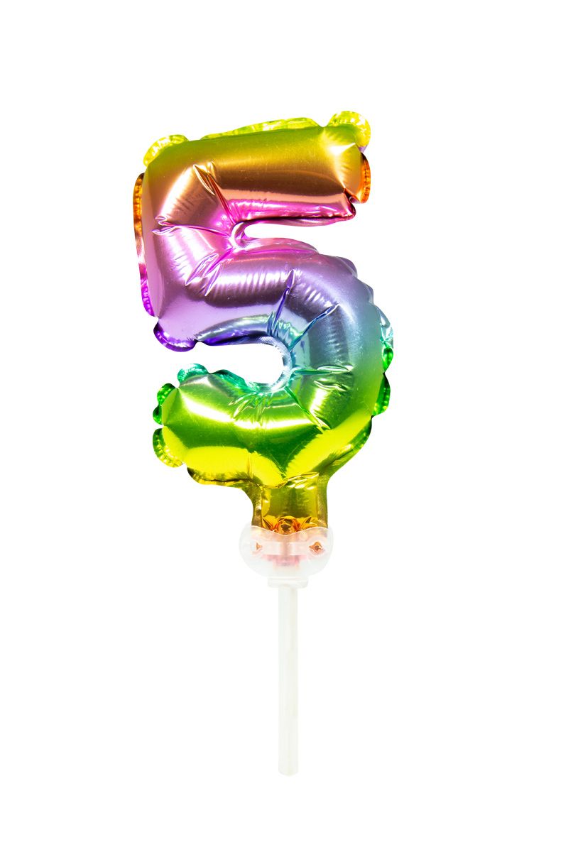 Taart Topper Cijfer 5 Rainbow Folieballon