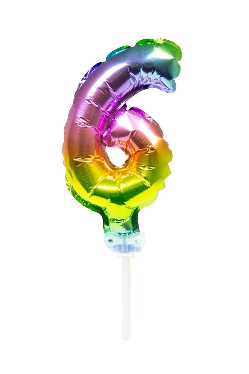 Taart Topper Cijfer 6 Rainbow Folieballon