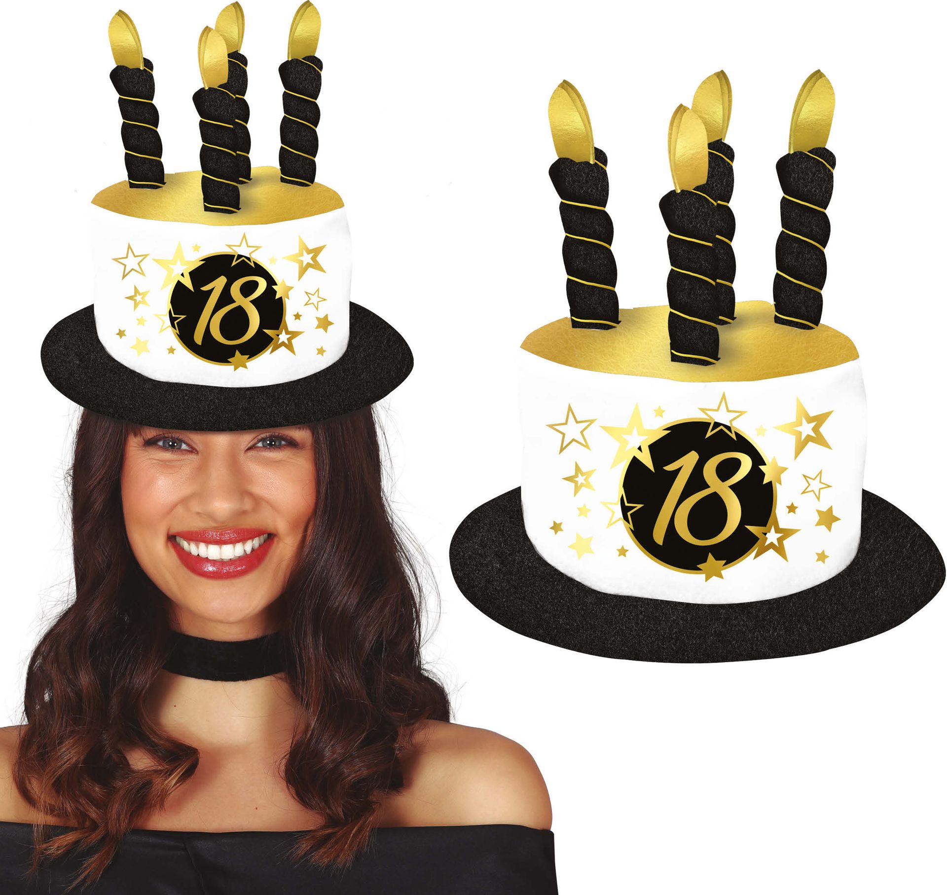 Taarthoed Zwart Wit Goud 18e Verjaardag