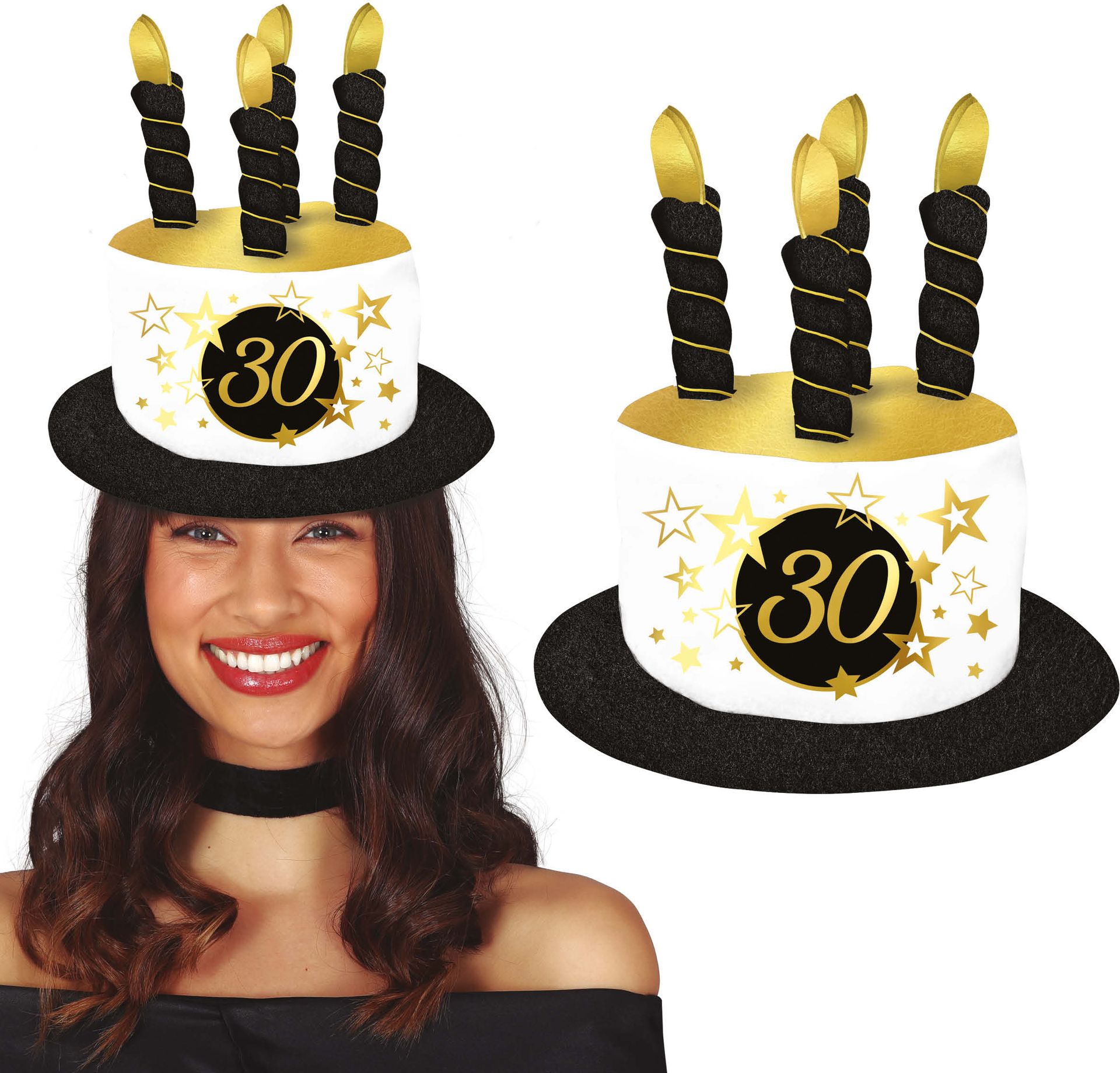Taarthoed Zwart Wit Goud 30e Verjaardag