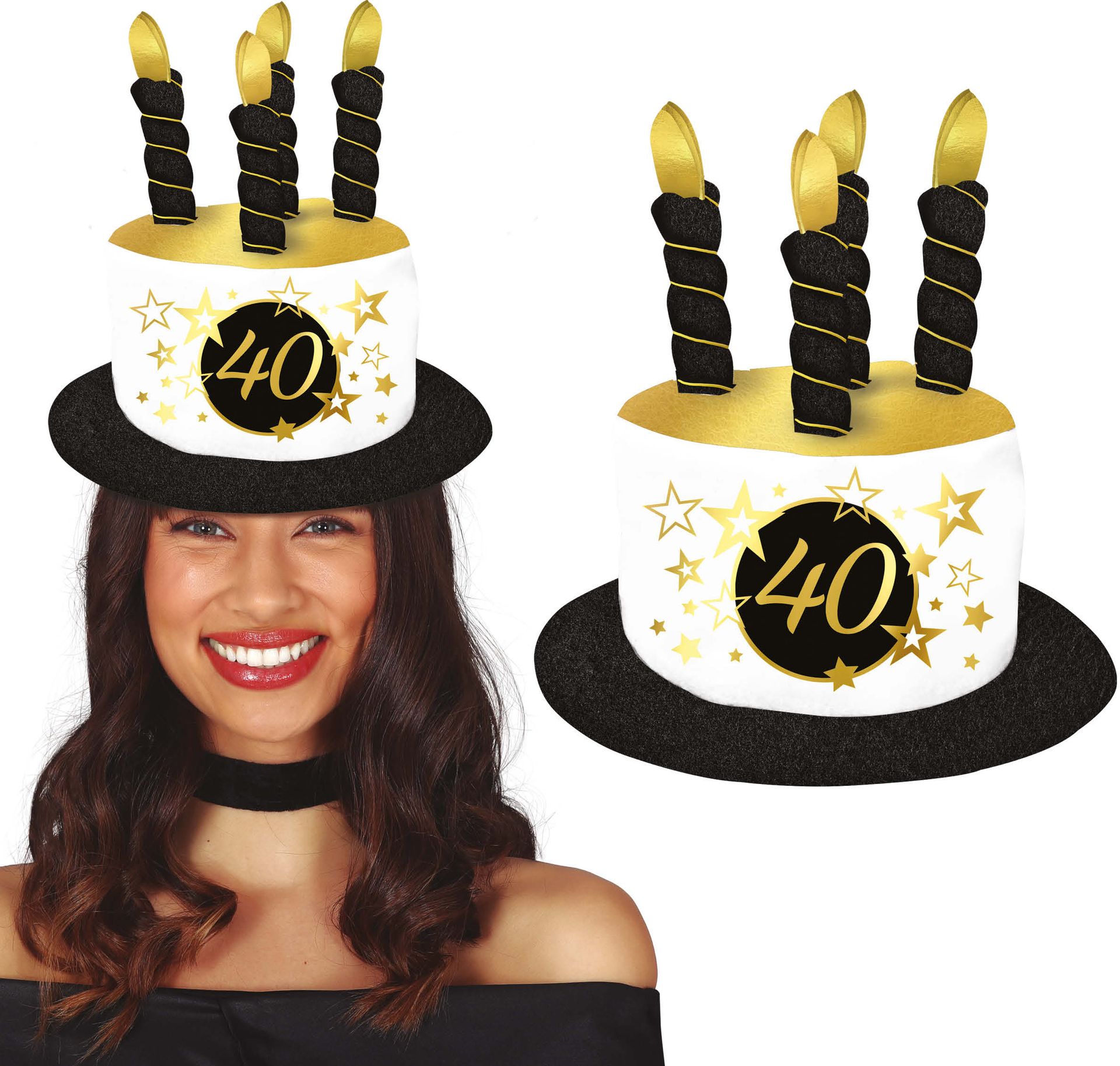 Taarthoed Zwart Wit Goud 40e Verjaardag