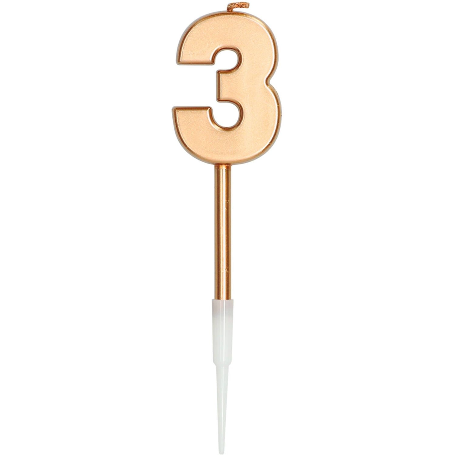 Taartkaars Cijfer 3 Brons Metallic