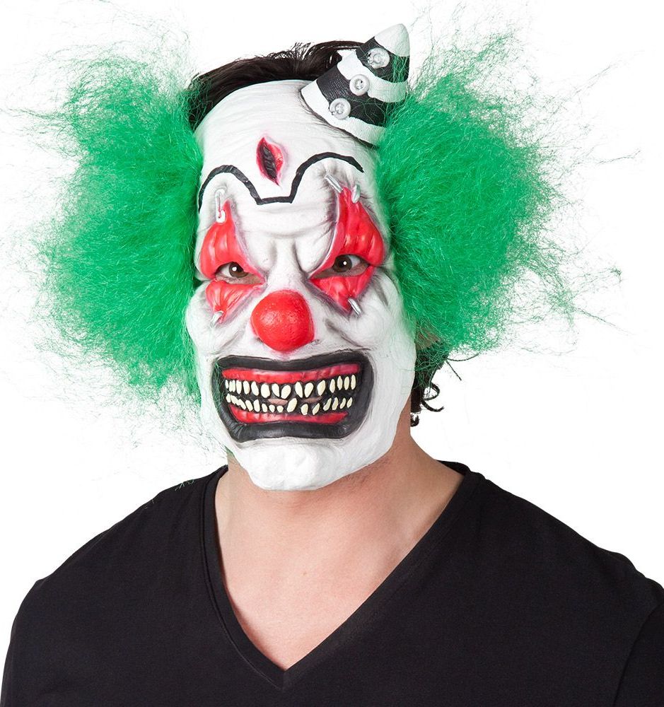 Terror Clown Masker met Groen Haar