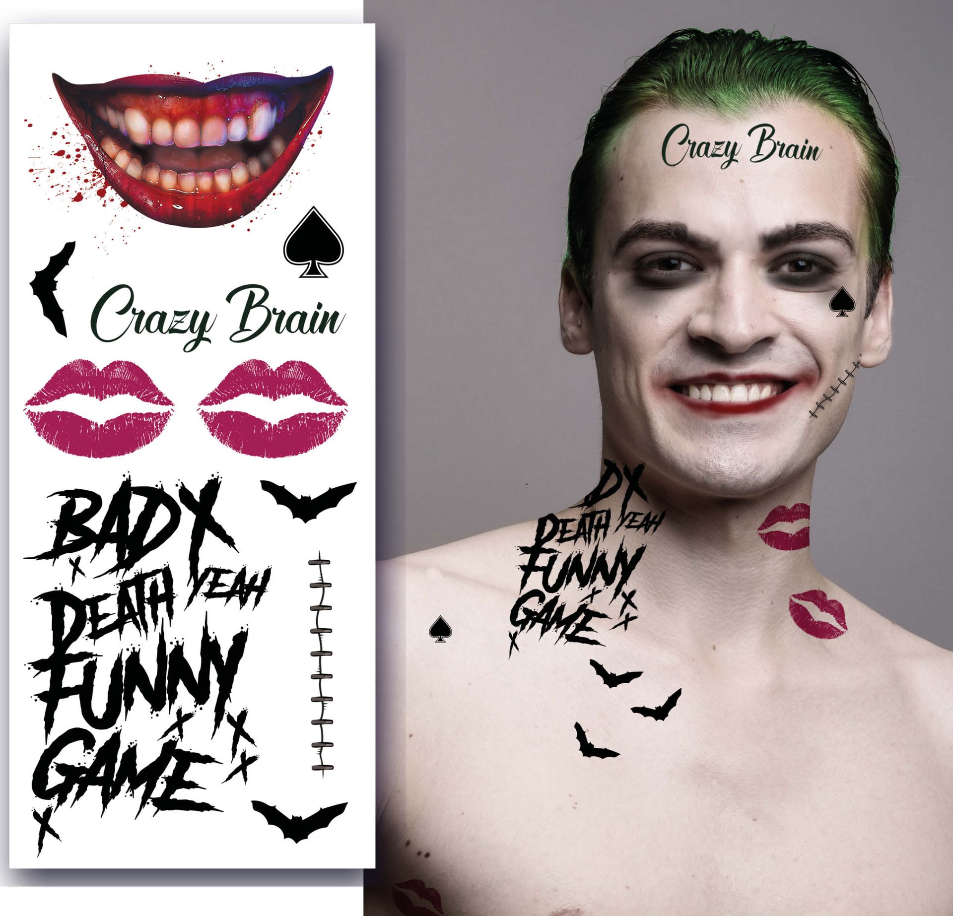 The Joker Tattooset Gezicht en Lichaam