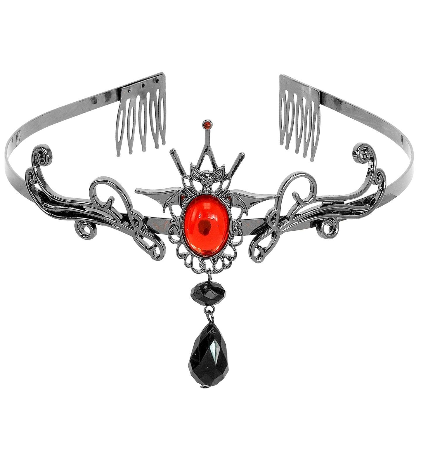 Tiara Kroon Zilver met Edelstenen Rood Zwart