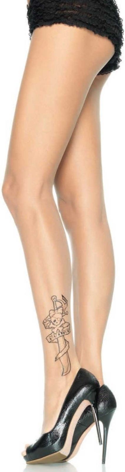 Transparante Elastaan Panty met Piraten Tattoo