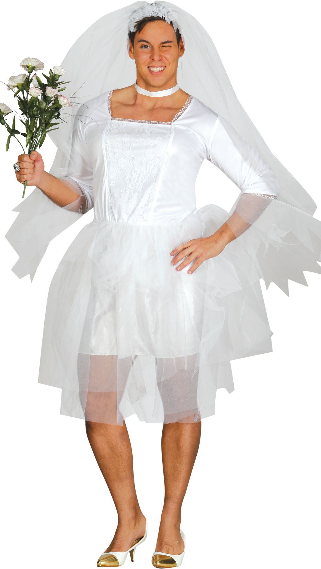 Travestiet bruid jurk wit XL
