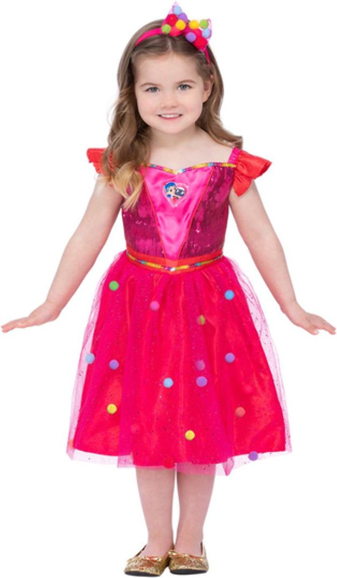 True en Het Regenboogrijk Roze Meisjes Kostuum Pompom