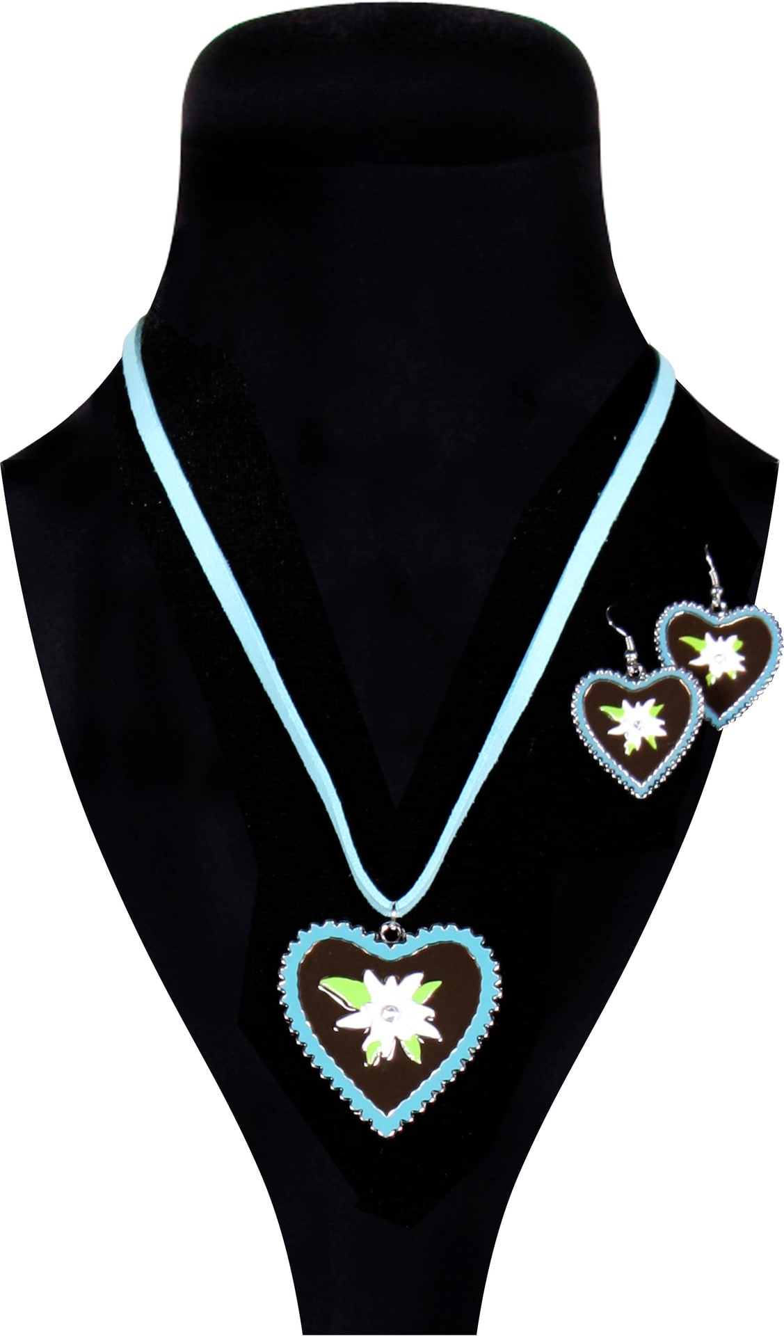 Turquoise Dirndl Ketting en Oorbellen Set Edelweiss