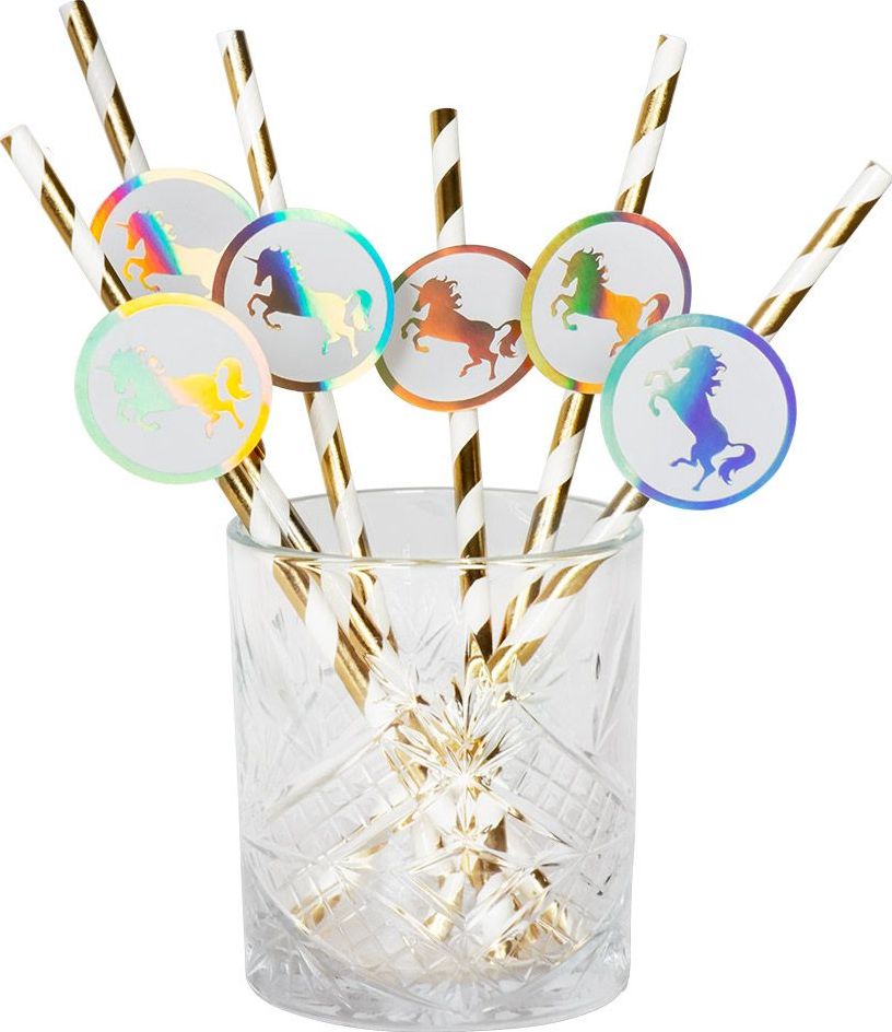 Unicorn Themaparty Papieren Rietjes Holografisch