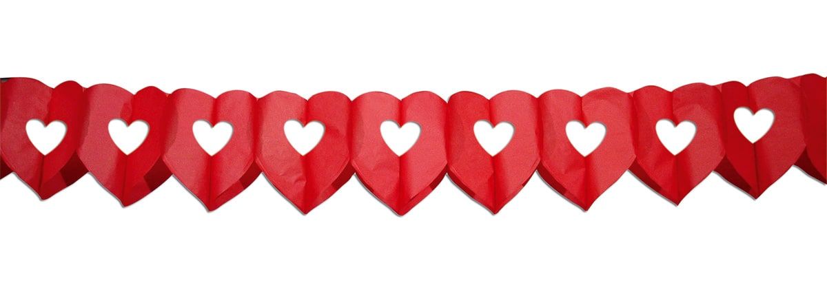 Valentijn slinger dubbel hart rood 6 meter