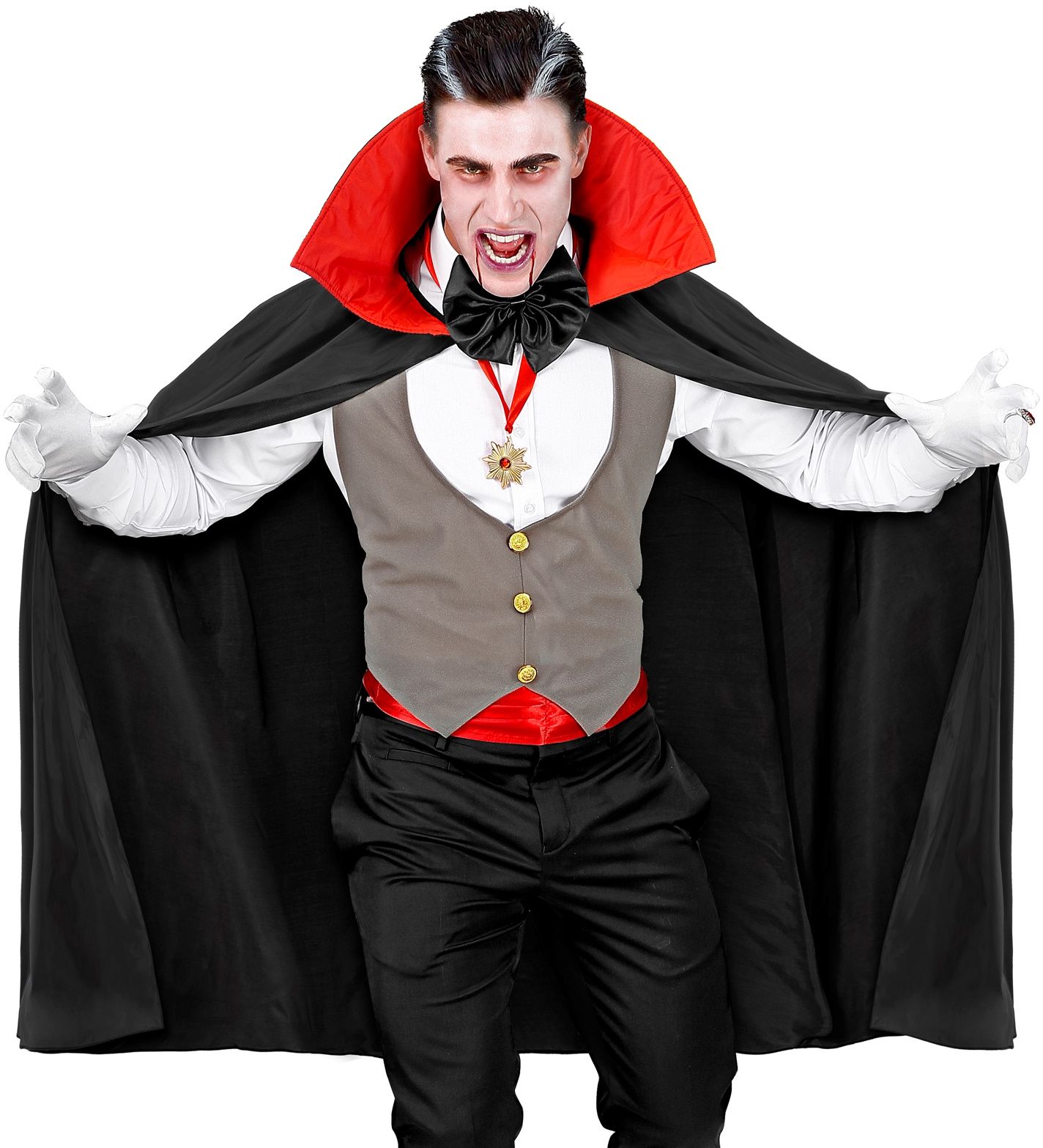 Vampier cape met roodkleurige kraag