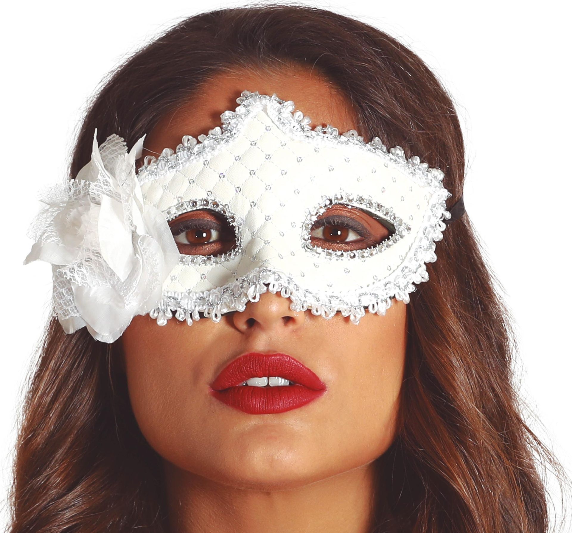 Venetiaans Oogmasker met Bloemen Wit