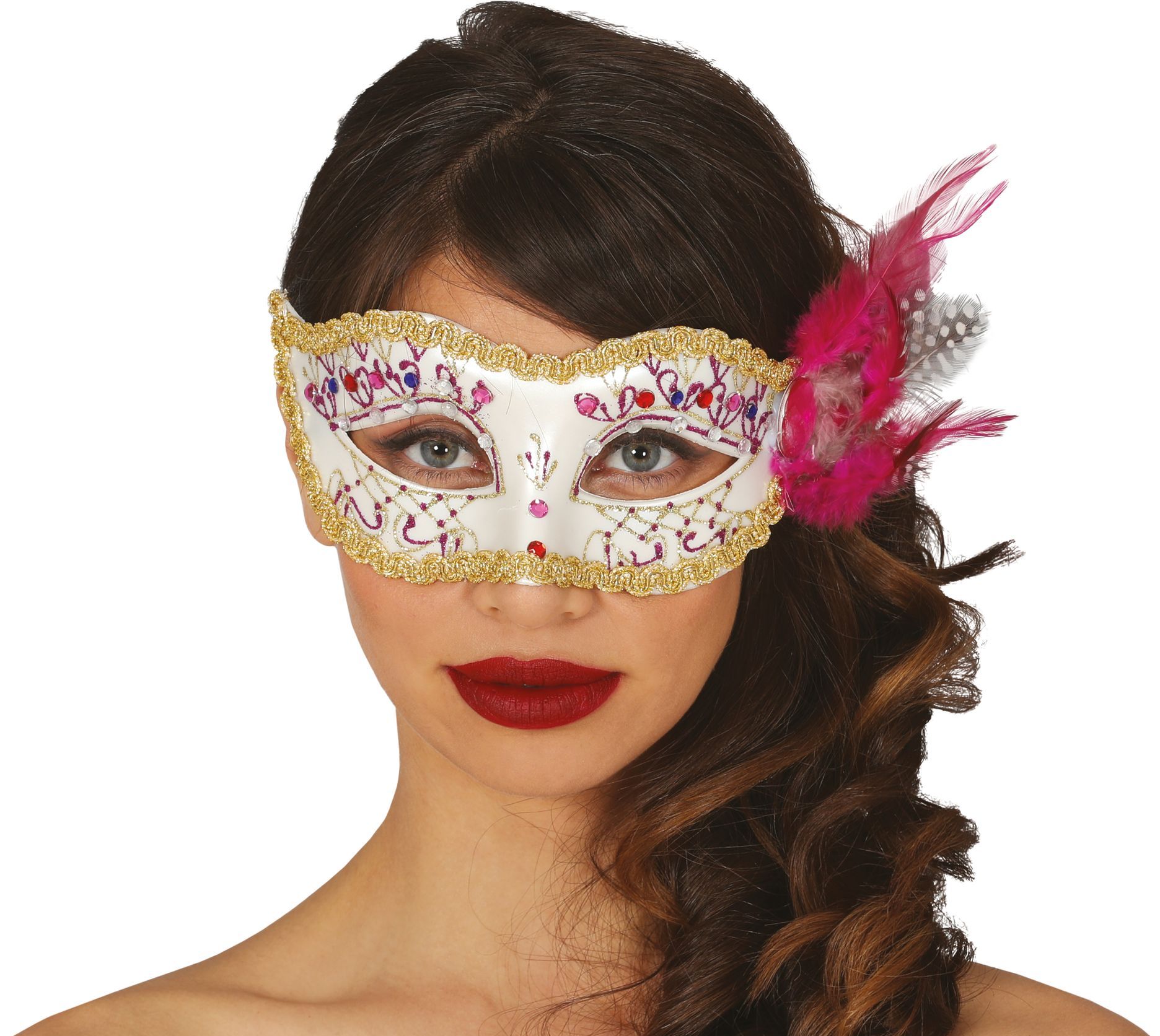 Venetiaans Oogmasker met Roze Veer
