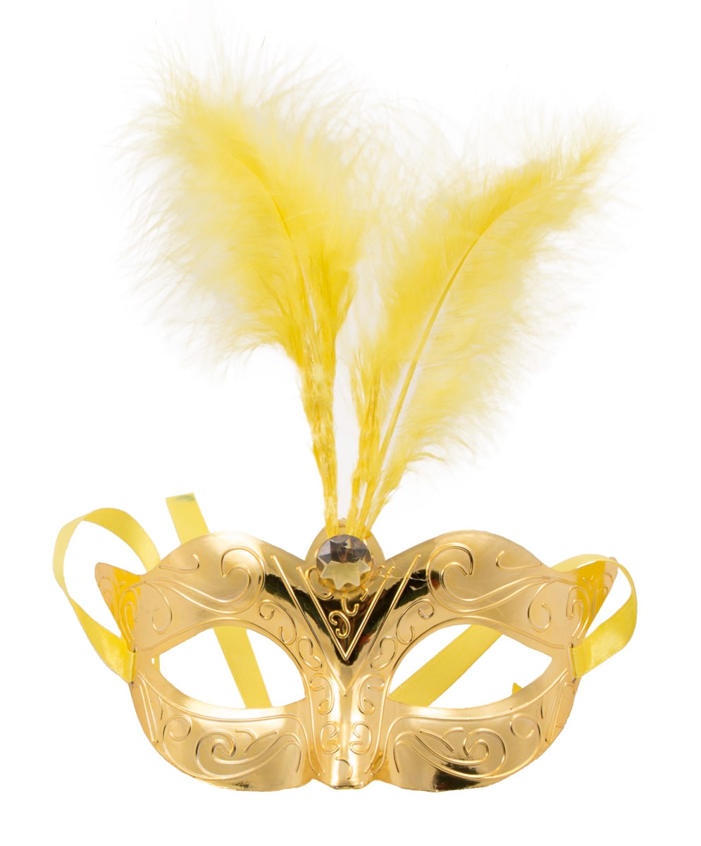 Venetiaans oogmasker metallic goud met veer