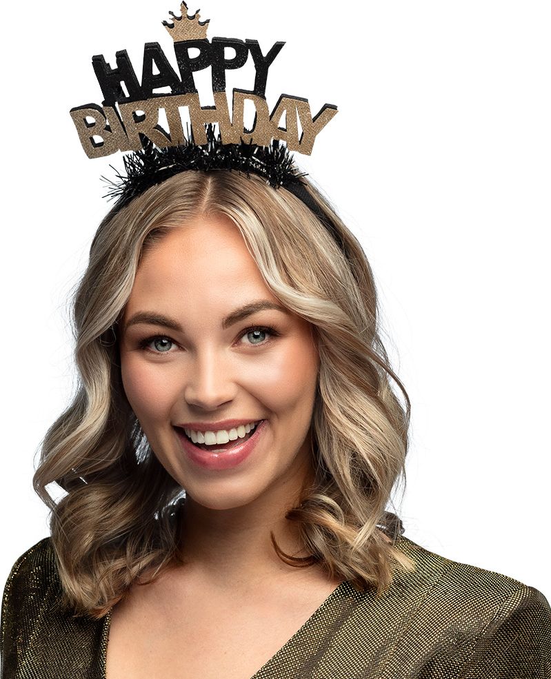 Verjaardag 'Happy Birthday' Diadeem Zwart/Goud