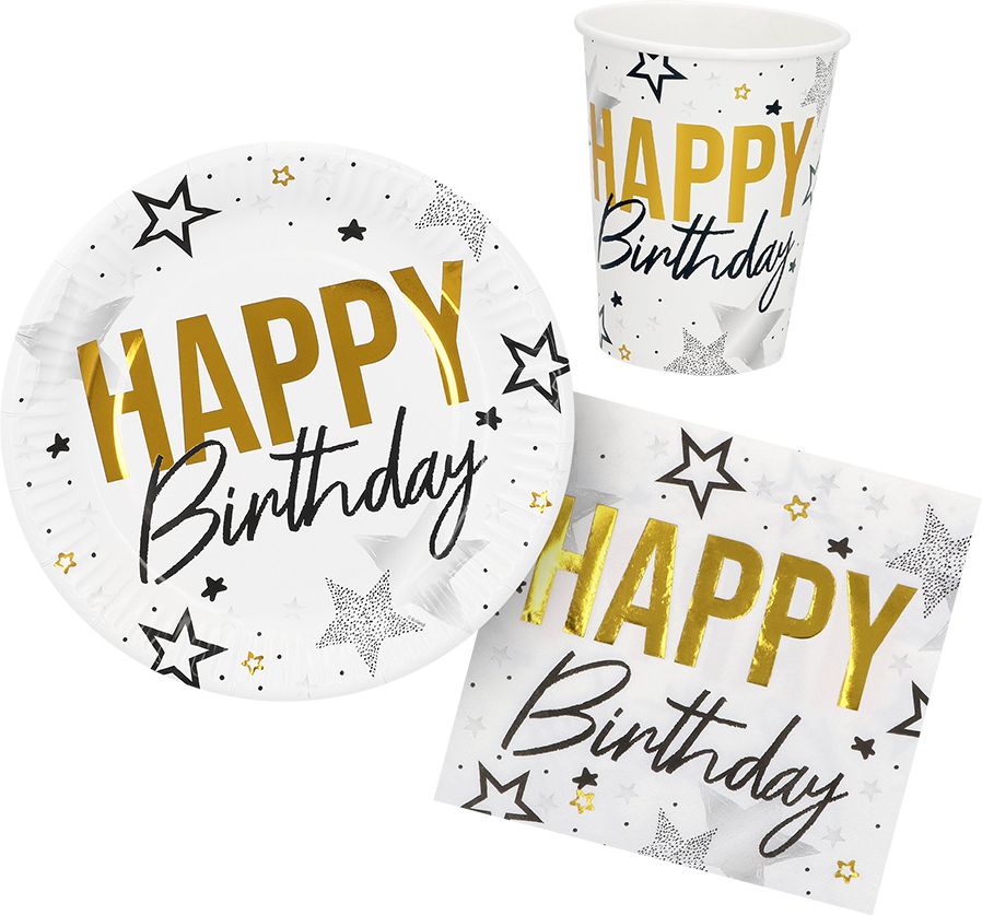 Verjaardag Servies Set Goud Bekertjes Bodjes Servetten