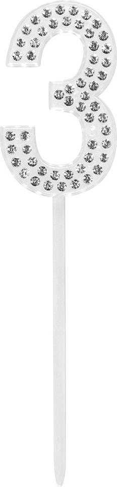 Verjaardag Taarttopper Diamant Cijfer 3 Zilver