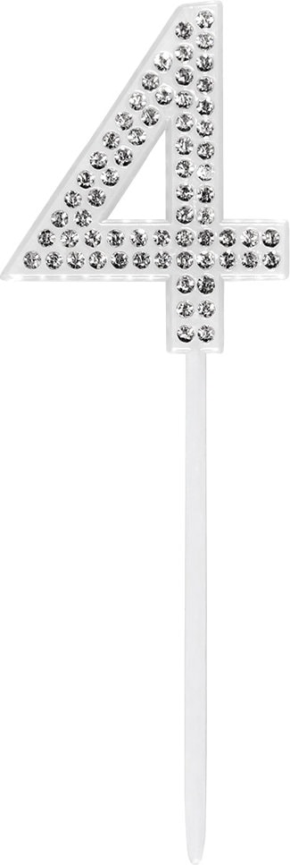 Verjaardag Taarttopper Diamant Cijfer 4 Zilver