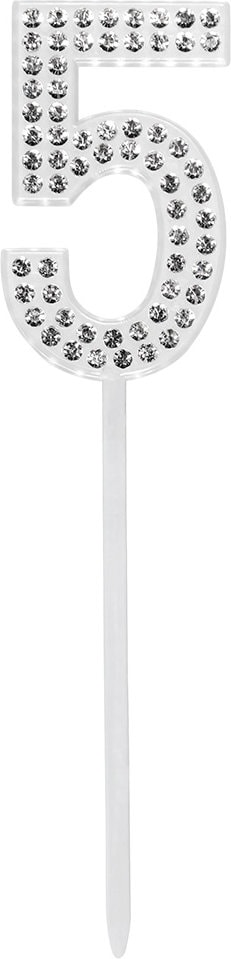 Verjaardag Taarttopper Diamant Cijfer 5 Zilver